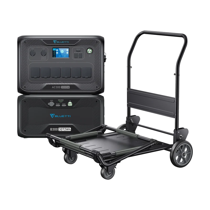BLUETTI AC300 + B300 + Chariot pliant Groupe électrogène solaire