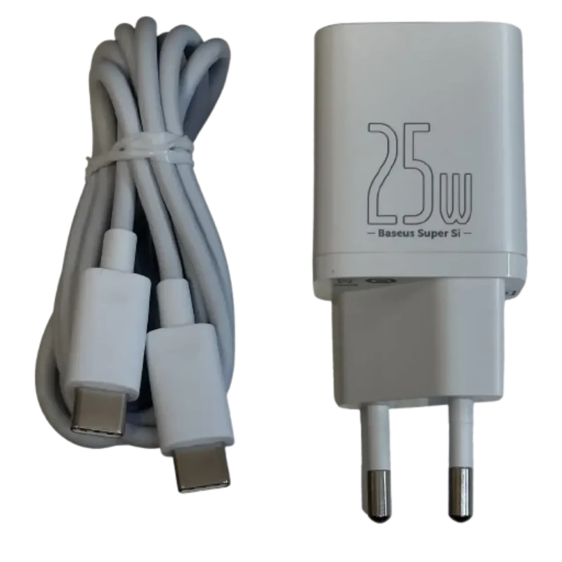 Chargeur 25W iPhone-android-smartphone- - USB-C avec câble - Blanc