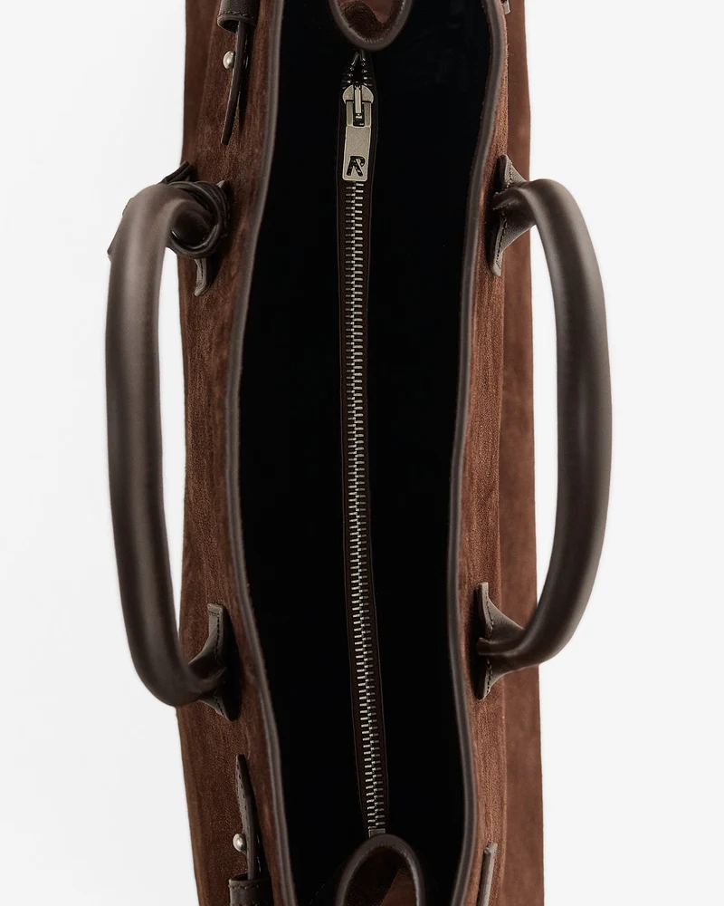 Suede Leather Tote Bag - Brown