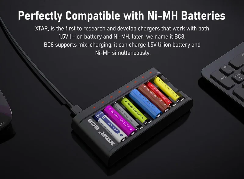 Chargeur de batteries AA/AAA 1.2V et 1.5V, 8 emplacements