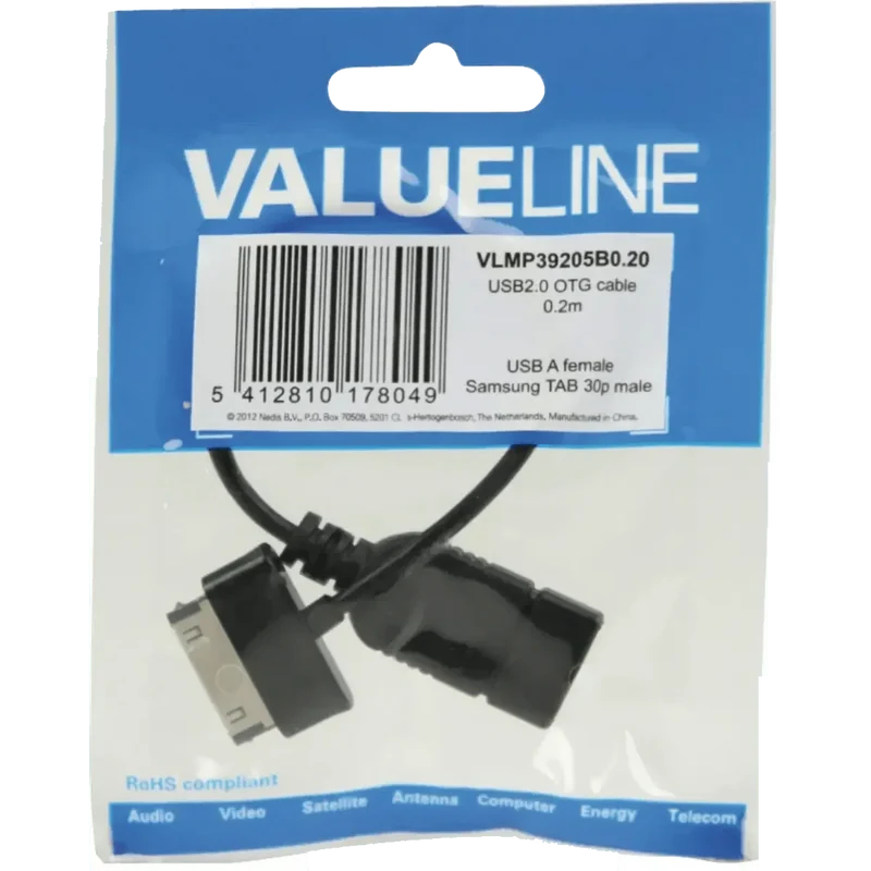 Câble data OTG USB 2.0 A, Samsung 30-pins 0.20 m