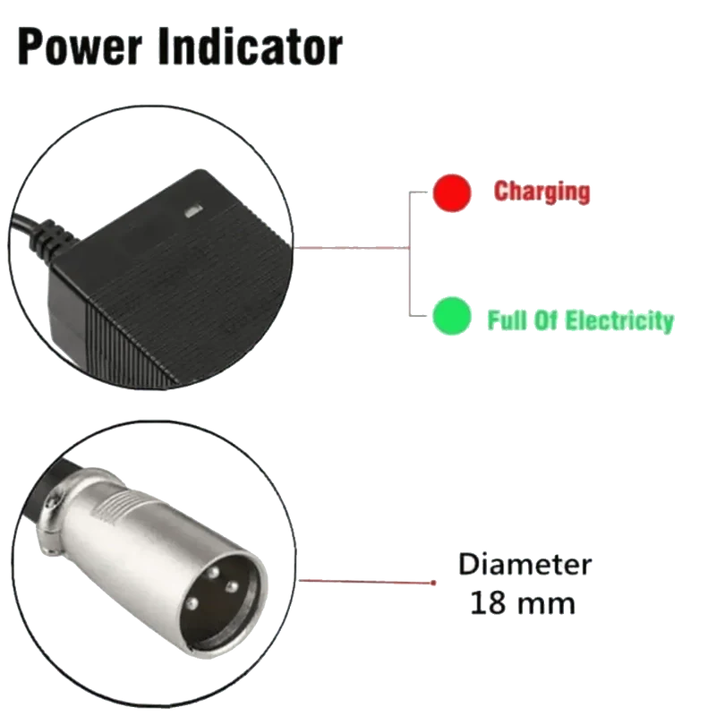 Chargeur 42V 2A pour batterie Li-ion 36V – XLR 3 broches