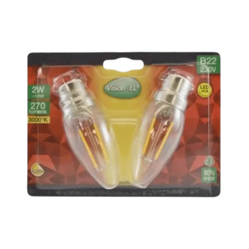 Ampoule Flamme LED B22 Filament 2W 3000K Pack x2