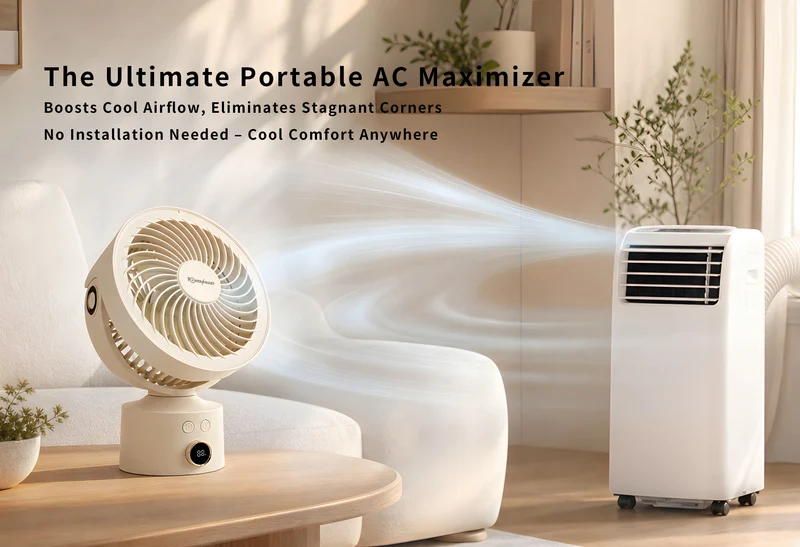 Kabelloser 3D-Luftzirkulator-Tischventilator | Aromatherapie, Smart Display & Persönliche Kühlung