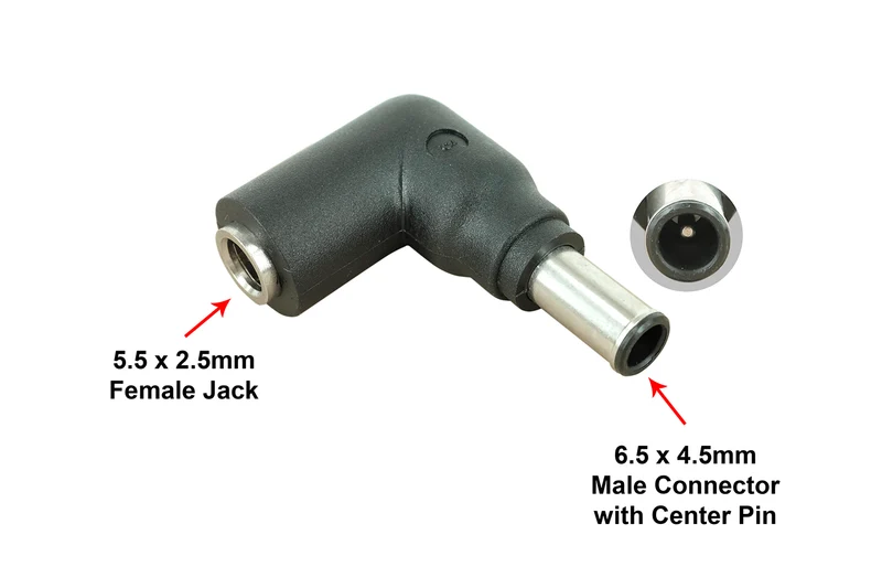C6 DC-Netzteil-Stecker: 5,5 mm x 2,5 mm Buchse auf 6,5 mm x 4,5 mm Stecker mit Mittelstift
