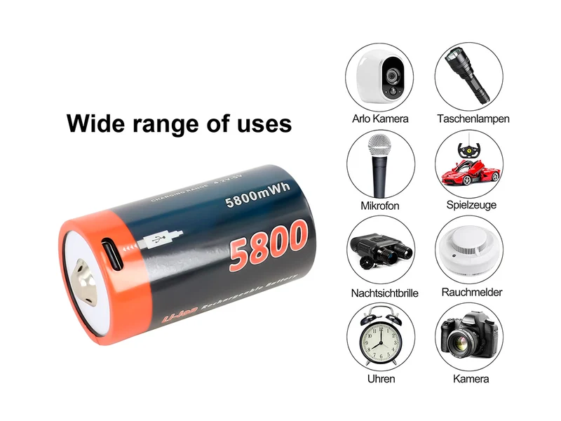 USB-D-Li-Ionen-Akku, 4er-Pack 1,5 V 5800 mWh mit Typ-C-Anschluss