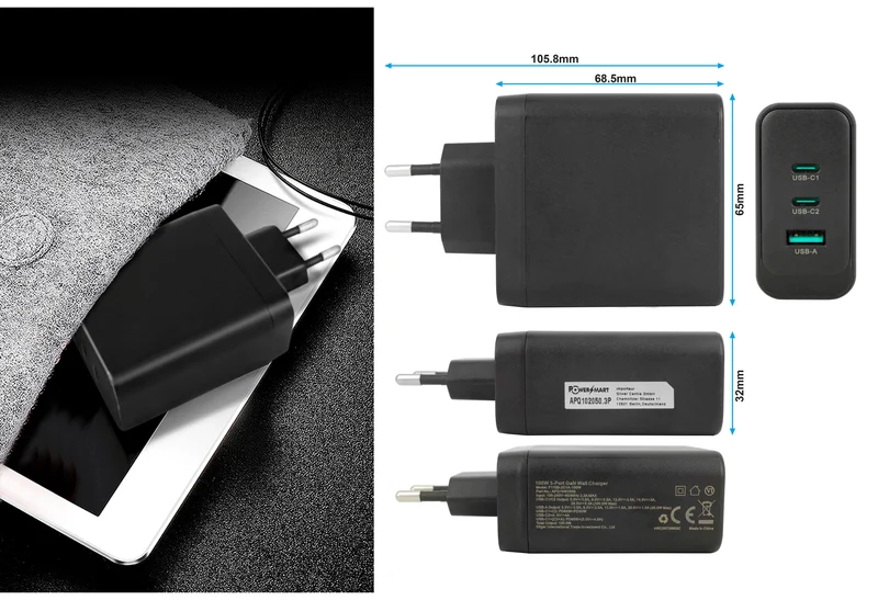 100W GaN Schnellladegerät | 3-Port USB-C PD Netzteil für Laptop, MacBook, iPhone & Samsung