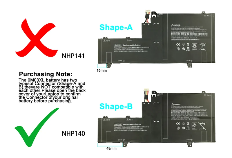 11,55V 4900mAh OM03XL 57Wh Laptop-Akku für HP EliteBook x360 1030 G2 (130mm Schraubclip-Version)
