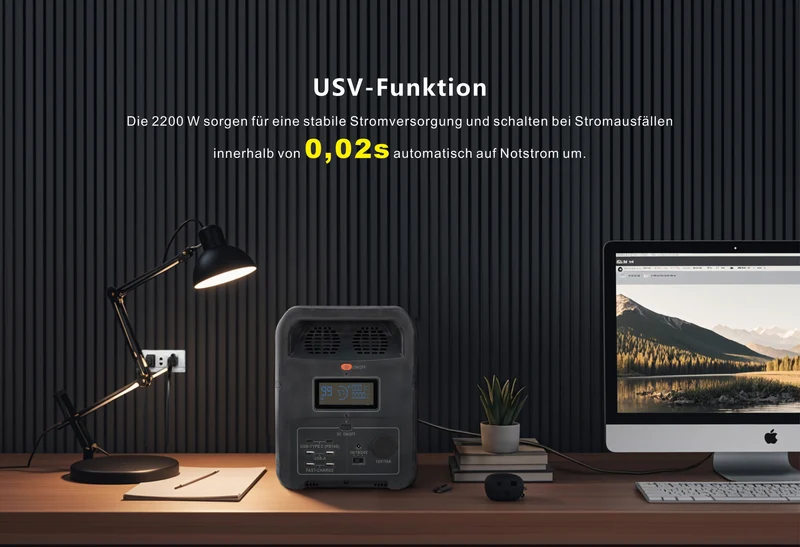 Tragbare Powerstation 2160 Wh, LiFePO4, 2200 W (4400 W Spitze) 2160-Wh-Solargenerator, Notstrom für Zuhause, Camping im Freien und Wohnmobilreisen, netzunabhängiger Strom, intelligente App-Steuerung, 100 % Ladung in 2 Stunden mit UltraFast-Modus